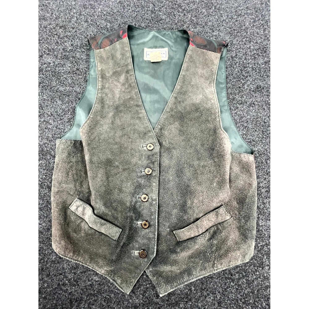 Y2K Arizona Vest Womens Small Distressed Gray Suede Leather Western Front Button